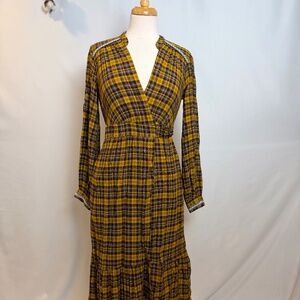 Anthropologie Western plaid long maxi wrap dress